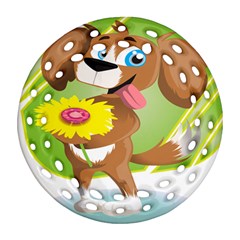 Dog Character Animal Flower Cute Round Filigree Ornament (two Sides) by Sapixe