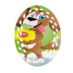 Dog Character Animal Flower Cute Ornament (oval Filigree) by Sapixe