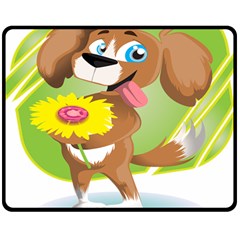 Dog Character Animal Flower Cute Double Sided Fleece Blanket (medium)  by Sapixe