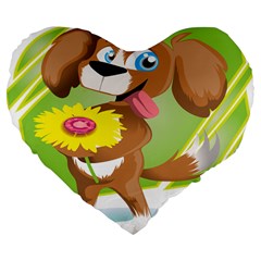 Dog Character Animal Flower Cute Large 19  Premium Flano Heart Shape Cushions by Sapixe