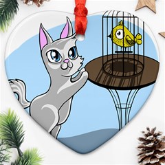 Cat Bird Cage Hunt Hunting Pet Ornament (heart) by Sapixe