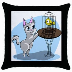 Cat Bird Cage Hunt Hunting Pet Throw Pillow Case (black) by Sapixe