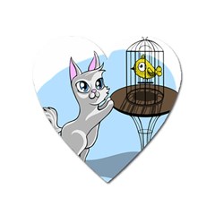 Cat Bird Cage Hunt Hunting Pet Heart Magnet by Sapixe