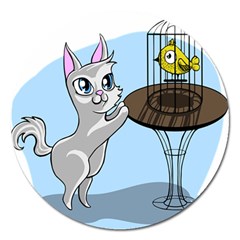 Cat Bird Cage Hunt Hunting Pet Magnet 5  (round) by Sapixe