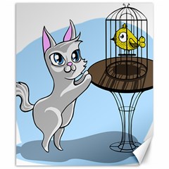 Cat Bird Cage Hunt Hunting Pet Canvas 8  X 10  by Sapixe