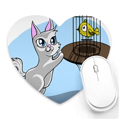 Cat Bird Cage Hunt Hunting Pet Heart Mousepads by Sapixe