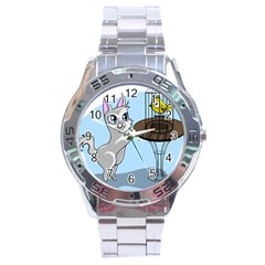 Cat Bird Cage Hunt Hunting Pet Stainless Steel Analogue Watch by Sapixe