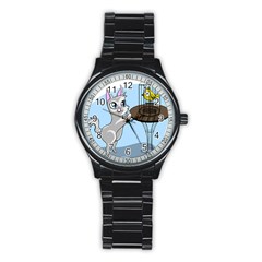 Cat Bird Cage Hunt Hunting Pet Stainless Steel Round Watch by Sapixe