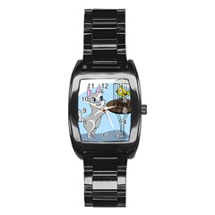 Cat Bird Cage Hunt Hunting Pet Stainless Steel Barrel Watch by Sapixe