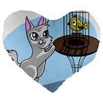 Cat Bird Cage Hunt Hunting Pet Large 19  Premium Flano Heart Shape Cushions Front