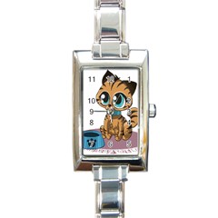 Kitty Cat Big Eyes Ears Animal Rectangle Italian Charm Watch by Sapixe