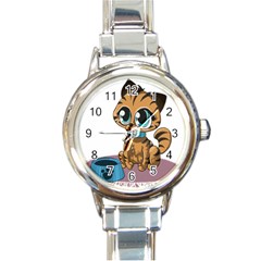 Kitty Cat Big Eyes Ears Animal Round Italian Charm Watch by Sapixe