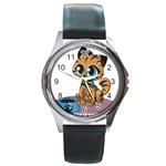 Kitty Cat Big Eyes Ears Animal Round Metal Watch Front