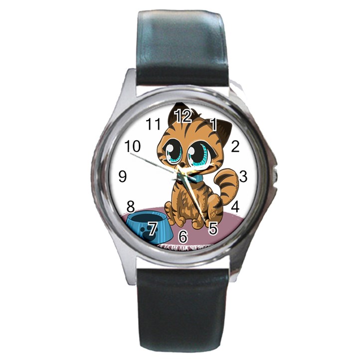 Kitty Cat Big Eyes Ears Animal Round Metal Watch