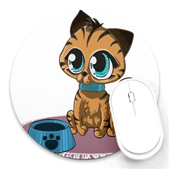 Kitty Cat Big Eyes Ears Animal Round Mousepads by Sapixe