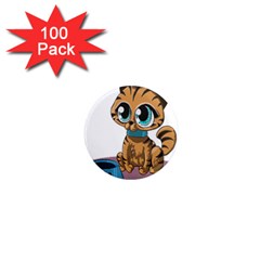 Kitty Cat Big Eyes Ears Animal 1  Mini Magnets (100 Pack)  by Sapixe