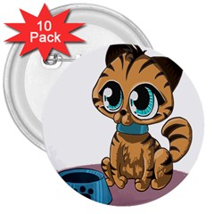 Kitty Cat Big Eyes Ears Animal 3  Buttons (10 Pack)  by Sapixe