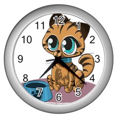 Kitty Cat Big Eyes Ears Animal Wall Clocks (silver)  by Sapixe