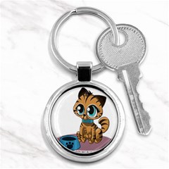 Kitty Cat Big Eyes Ears Animal Key Chains (round)  by Sapixe