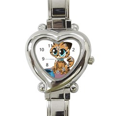 Kitty Cat Big Eyes Ears Animal Heart Italian Charm Watch by Sapixe