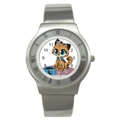 Kitty Cat Big Eyes Ears Animal Stainless Steel Watch by Sapixe