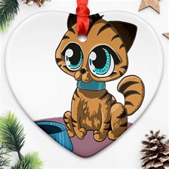 Kitty Cat Big Eyes Ears Animal Heart Ornament (two Sides) by Sapixe