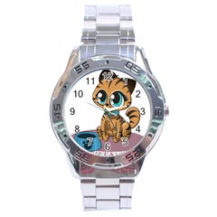 Kitty Cat Big Eyes Ears Animal Stainless Steel Analogue Watch by Sapixe