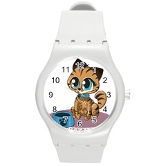 Kitty Cat Big Eyes Ears Animal Round Plastic Sport Watch (m) by Sapixe