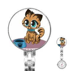 Kitty Cat Big Eyes Ears Animal Stainless Steel Nurses Watch by Sapixe