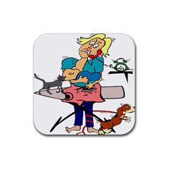 Housewife Multitasking Woman Rubber Coaster (square)  by Sapixe