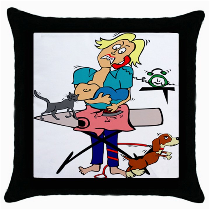 Housewife Multitasking Woman Throw Pillow Case (Black)