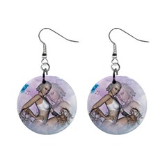 Fairy In The Sky With Fantasy Bird Mini Button Earrings by FantasyWorld7