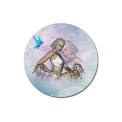 Fairy In The Sky With Fantasy Bird Magnet 3  (round) by FantasyWorld7