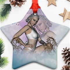 Fairy In The Sky With Fantasy Bird Star Ornament (two Sides) by FantasyWorld7