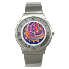 Purple Circles Swirls Stainless Steel Watch by flipstylezfashionsLLC