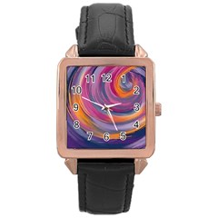 Purple Circles Swirls Rose Gold Leather Watch 