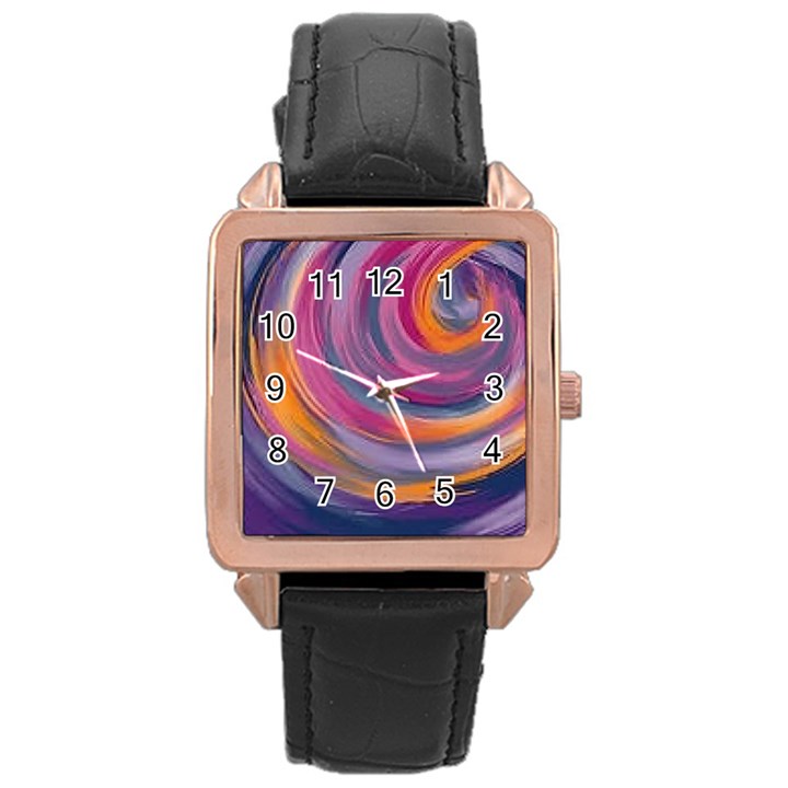 Purple Circles swirls Rose Gold Leather Watch 