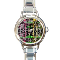 Pink Green Paint Battle And Black Lightning  Zigzag Round Italian Charm Watch by flipstylezfashionsLLC