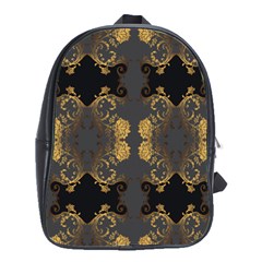 Beautiful Black And Gold Seamless Floral  School Bag (large) by flipstylezfashionsLLC