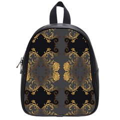 Beautiful Black And Gold Seamless Floral  School Bag (small) by flipstylezfashionsLLC