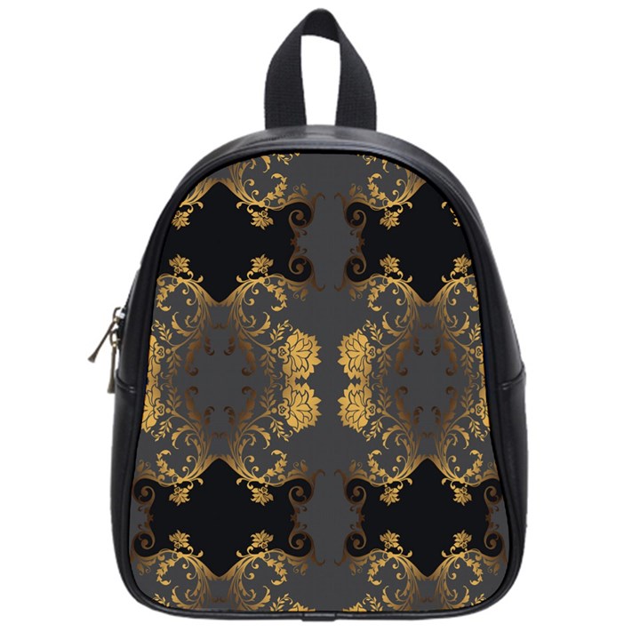 Beautiful black and gold seamless floral  School Bag (Small)