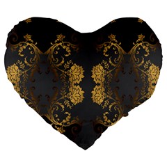 Beautiful Black And Gold Seamless Floral  Large 19  Premium Flano Heart Shape Cushions by flipstylezfashionsLLC