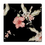 Beautiful tropical Black Pink Florals  Tile Coasters Front