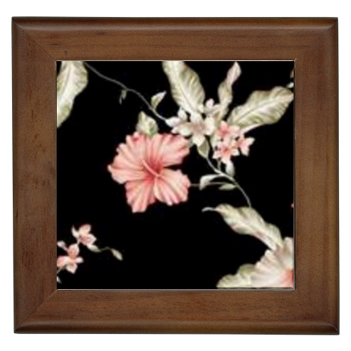 Beautiful tropical Black Pink Florals  Framed Tiles