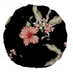 Beautiful tropical Black Pink Florals  Large 18  Premium Flano Round Cushions Front