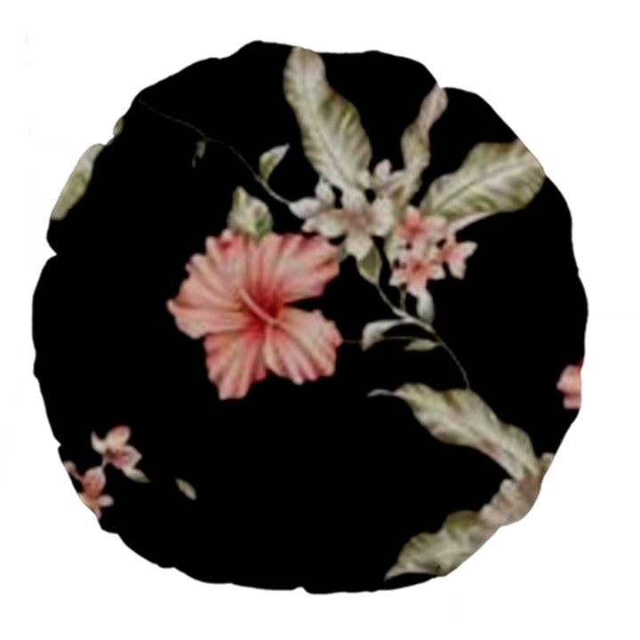 Beautiful tropical Black Pink Florals  Large 18  Premium Flano Round Cushions