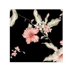 Beautiful Tropical Black Pink Florals  Small Satin Scarf (square)