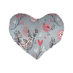 Cute Love Birds Valentines Day Theme  Standard 16  Premium Heart Shape Cushions