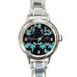 Blue green back ground floral pattern Round Italian Charm Watch Front