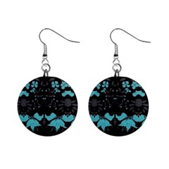 Blue green back ground floral pattern Mini Button Earrings